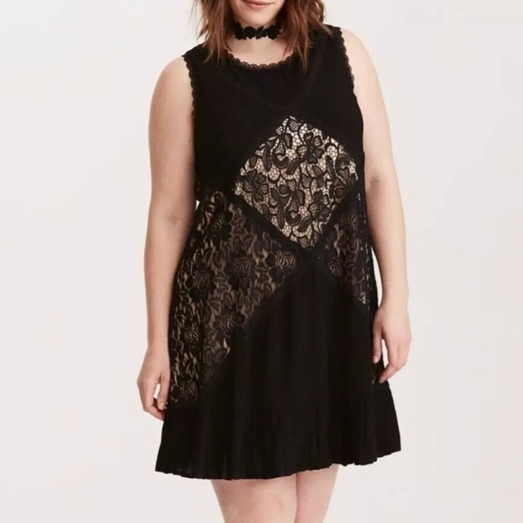 Torrid Mixed Fabric and Lace Trapeze Dress - Picture 1 of 4